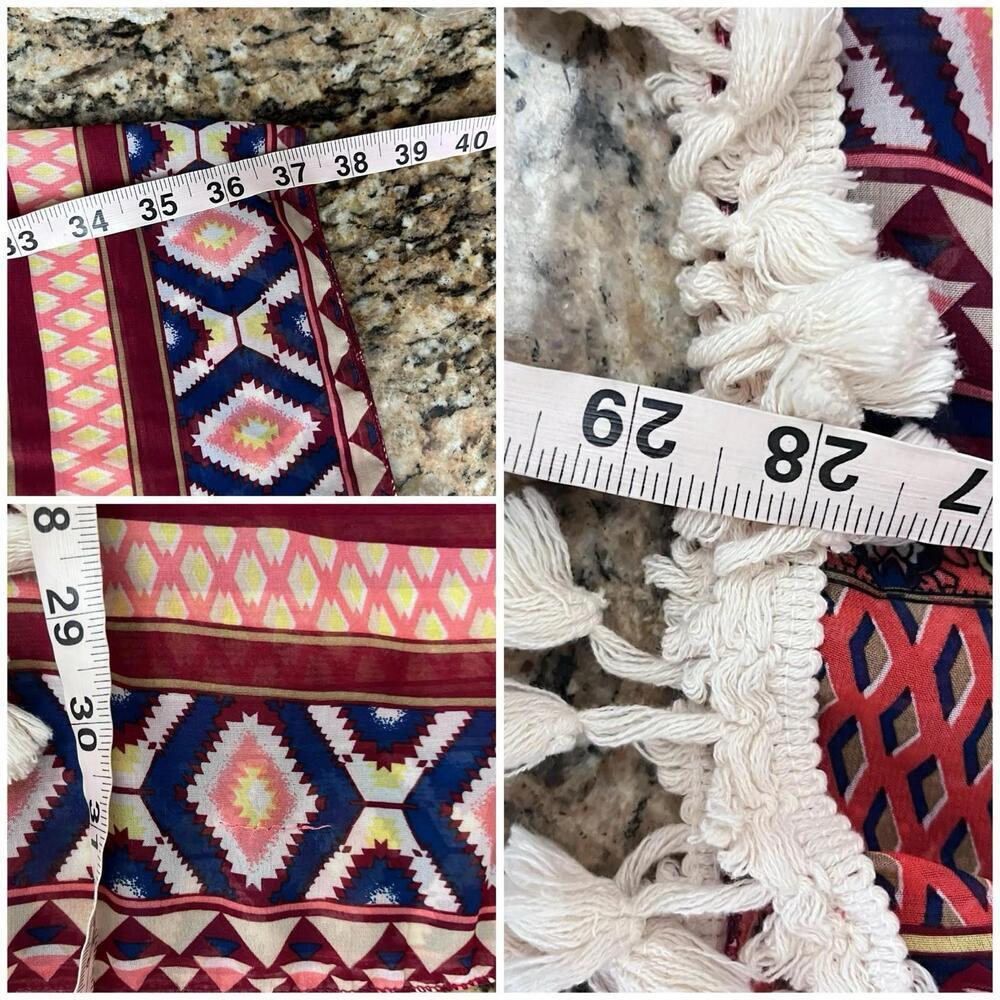 Boho Aztec Tribal Print Kimono Tassel Fringe Sheer Duster Festival Bohemian O/S - Picture 6 of 8